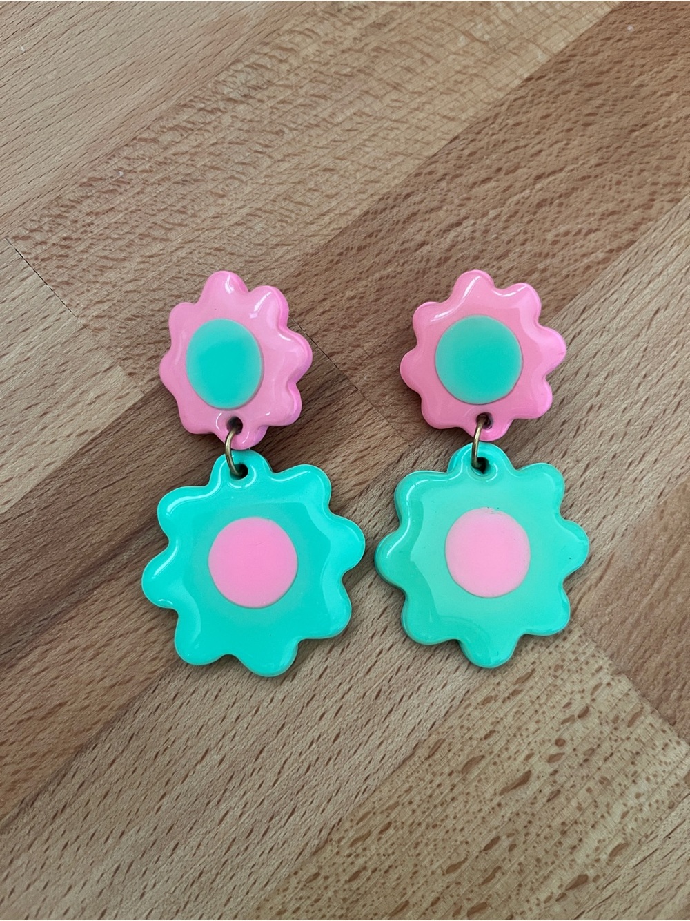 Blush Daisy Pink and Teal Flower Earrings